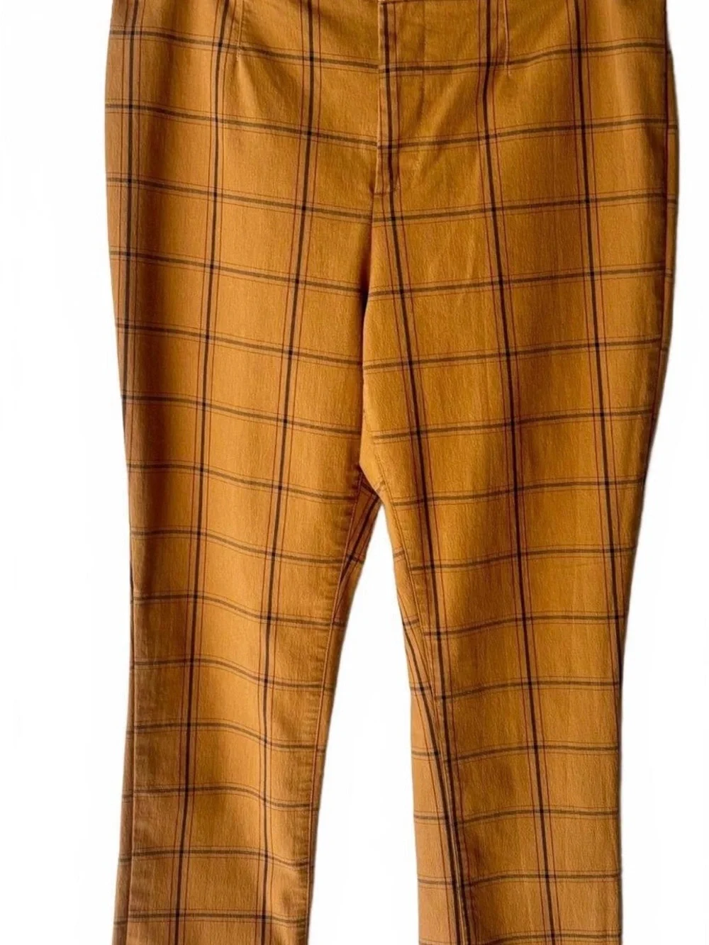 Free People Ochre Plaid Slim Trousers